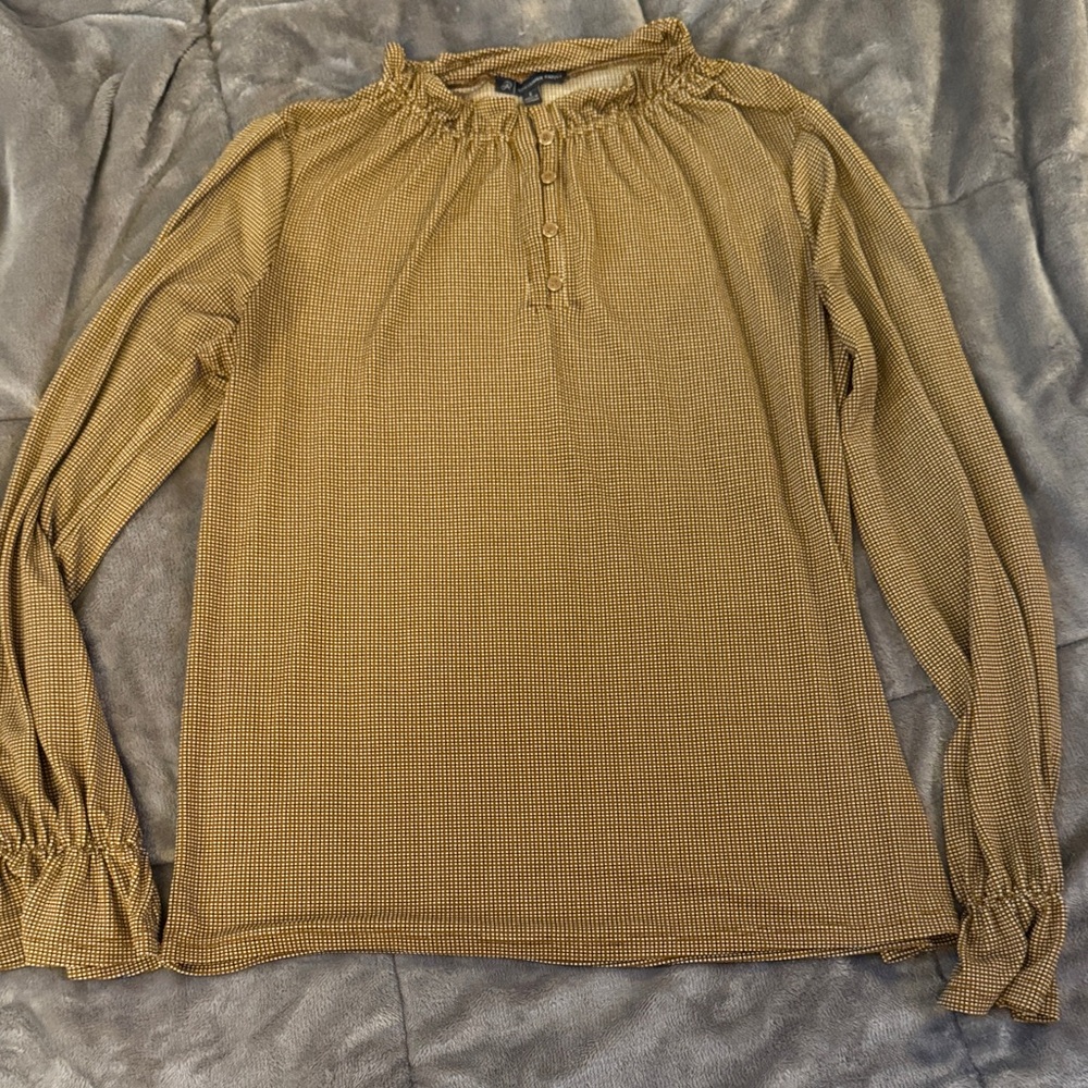 Adrianna Papell Mustard Ruffled Henley Long Sleeve Top